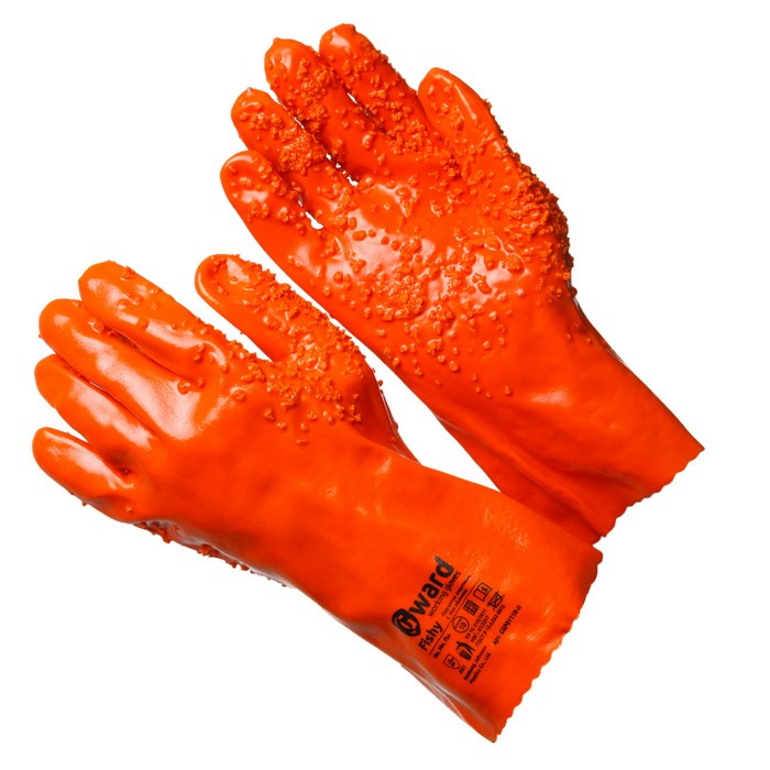 GWARD Fishy арт GSP0111R-II Перчатки с полной обливкой ПВХ и ПВХ крошкой оранжевого цвета