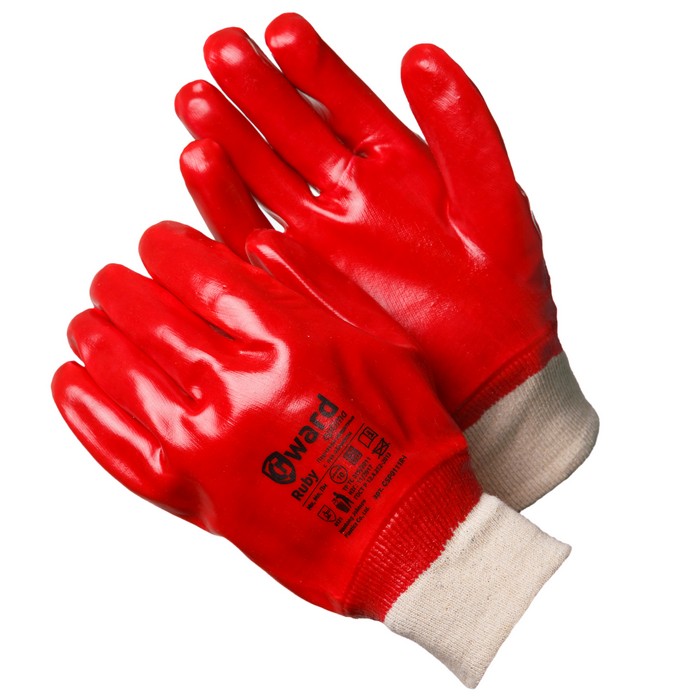 GWARD Ruby Перчатки МБС, интерлок с покрытием ПВХ красного цвета( гранат) (размер 10)