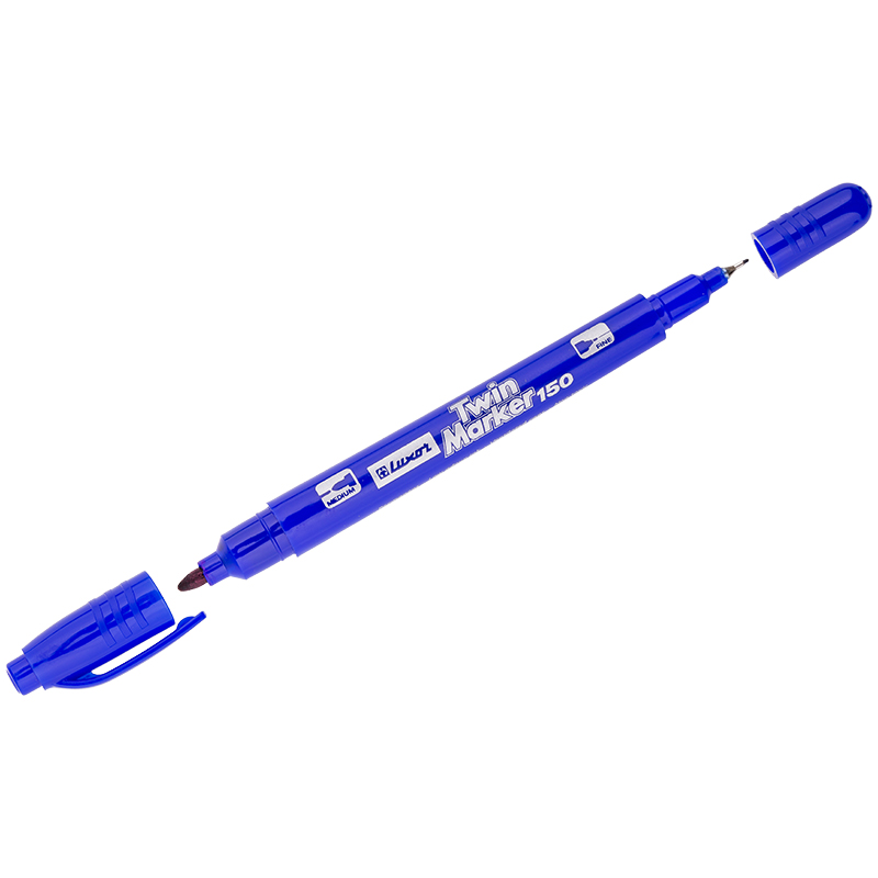 Маркер перманентный двухсторонний Luxor "150" синий, пулевидный, 0,7/1мм 233835 