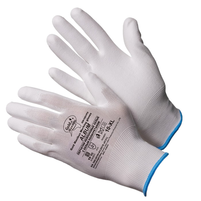 GM1001PU-white-10 Album перчатки нейлоновые белые с полиуритановым покрытием р.10 (XL) 12/240