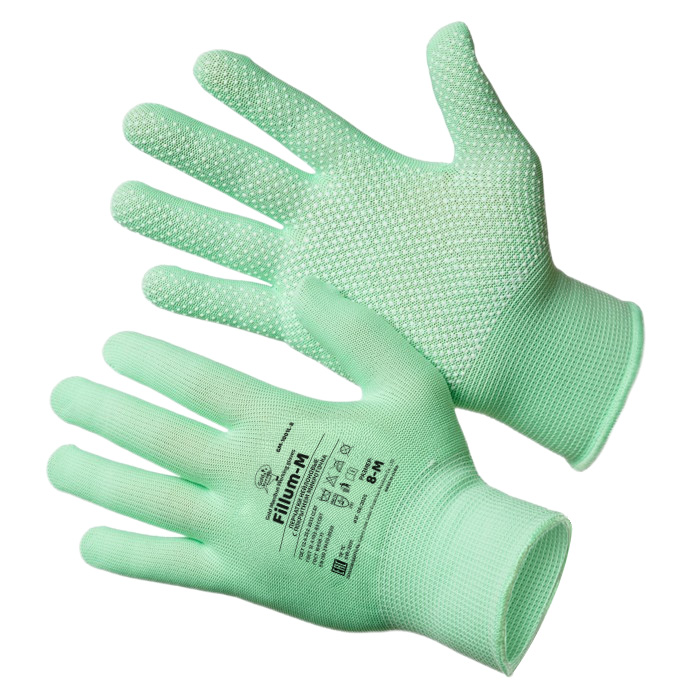 GM-1001L-8 Fillum-M Green Edition перчатки нейлоновые с покрытием микроточка р.8 (M) 12/240