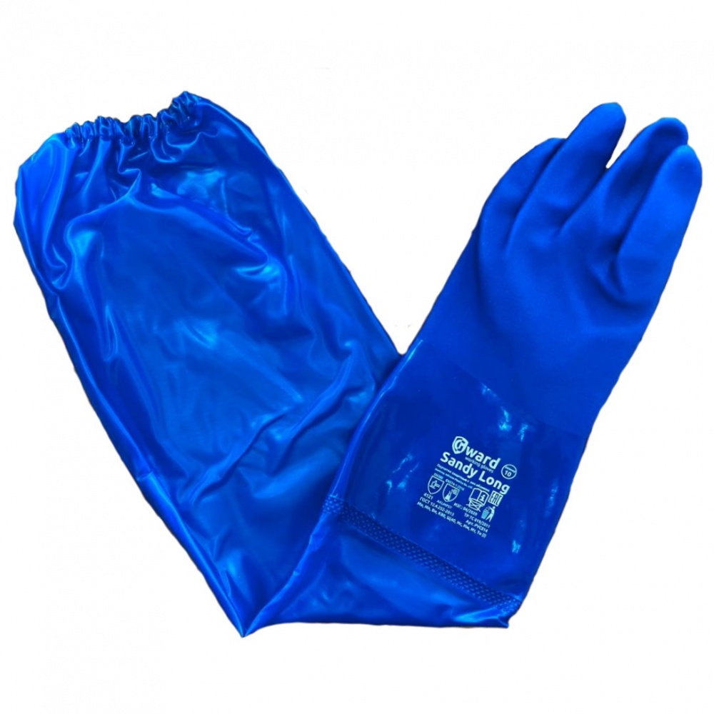 Sandy Long Перчатки МБС, с полным покрытие ПВХ синии с длинным рукавом р-р 10XL(PVC014)