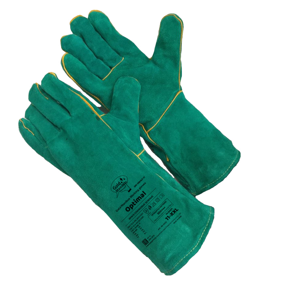 GM-1004LT-11 Optimal Краги спилковые зеленые Cowsplit Leather Welding Gloves р.11 (XXL) 12/60