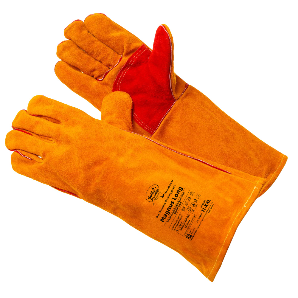 GM-1006LT-4011 Magnus Long Краги спилковы оранжевые Cowsplit Leather Welding Gloves р.11 (XXL) 12/60